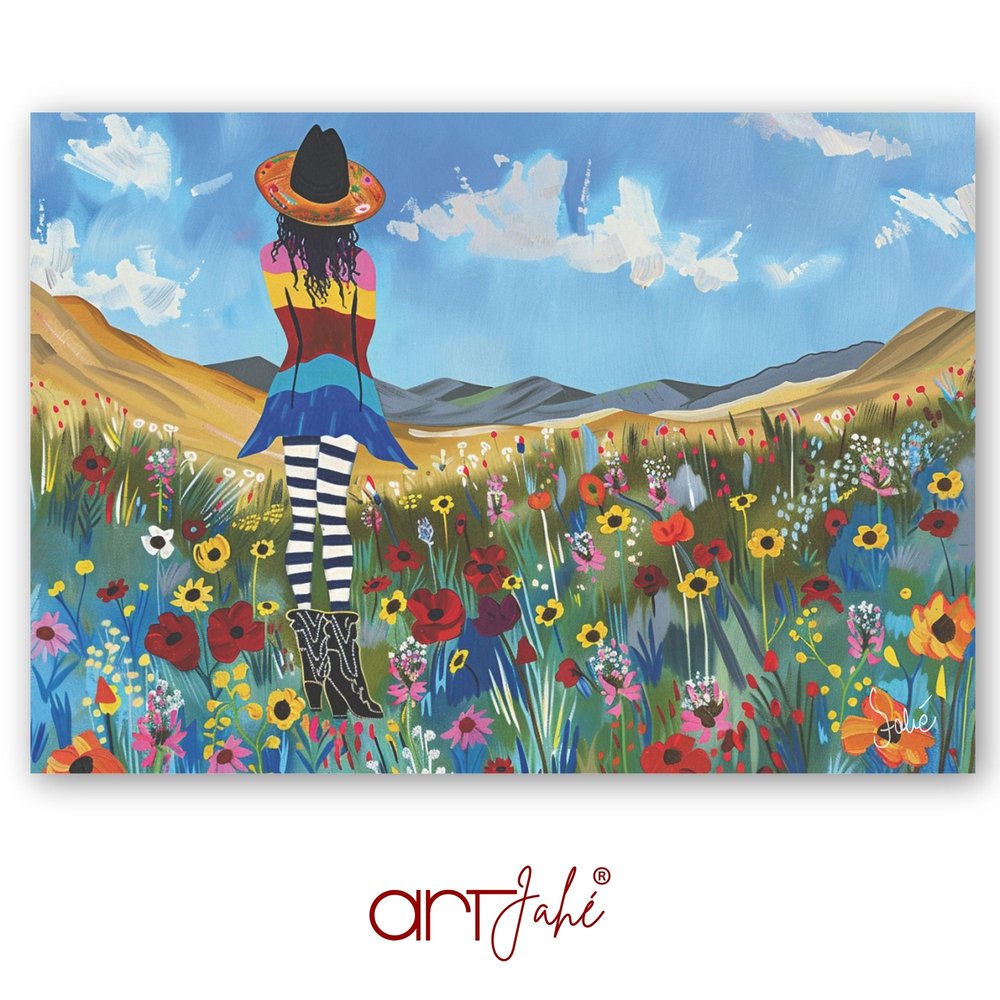 artjahé flowerpower: woman standing in a flower meadow
