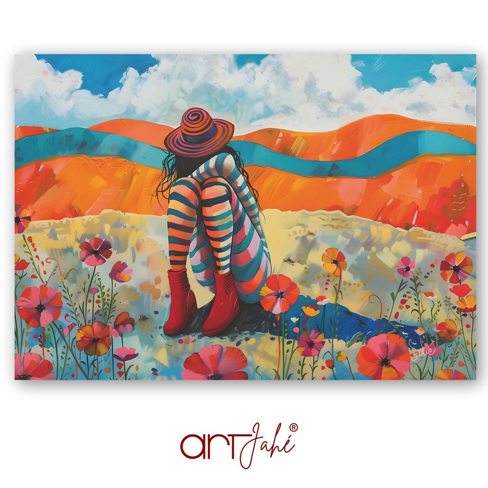 artjahé flowerpower: woman sleeping in a flower meadow