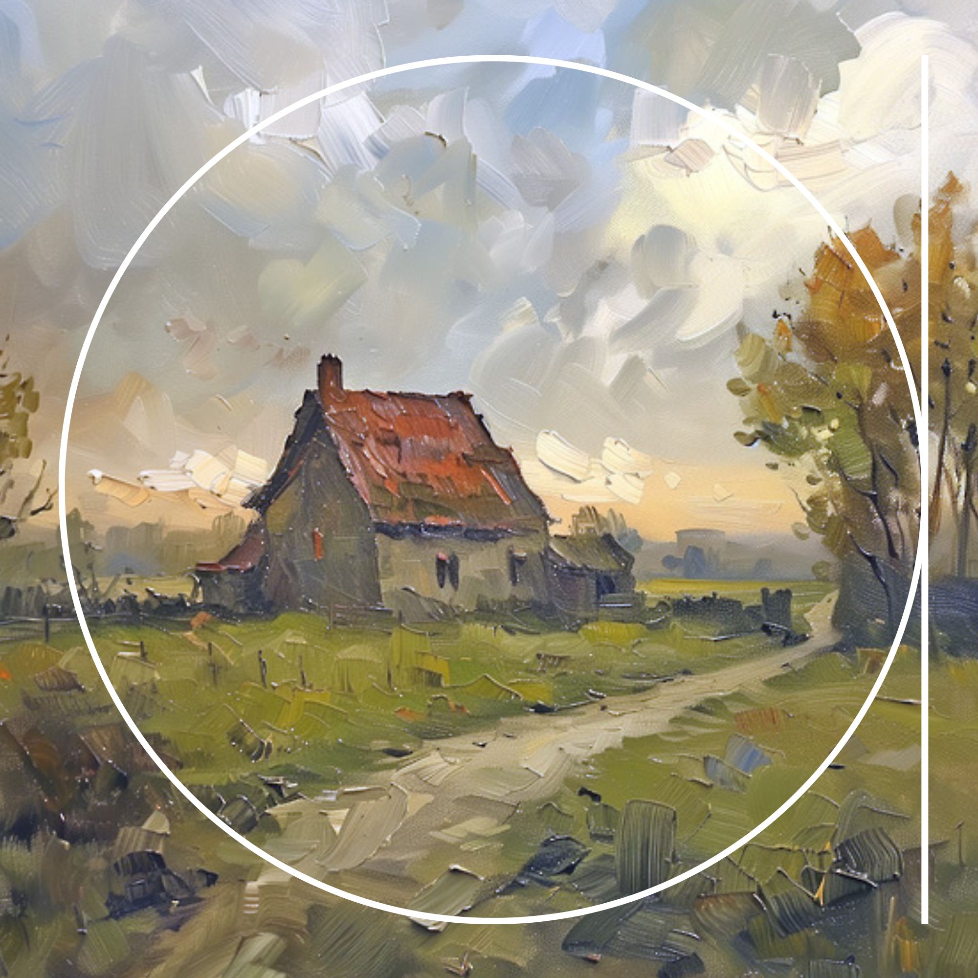 artjahe: Ölgemälde Landschaft Bauernhaus Bäume Weg