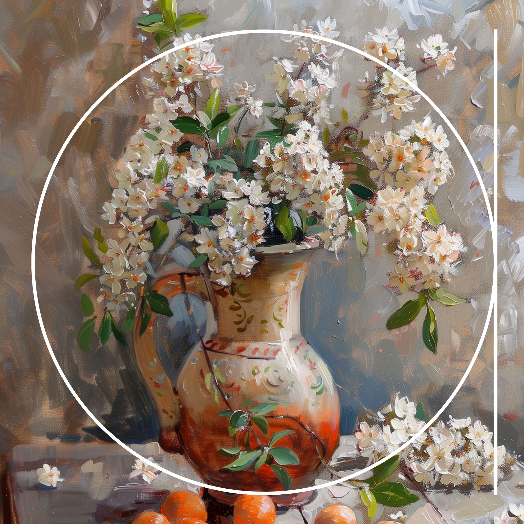 artjahe: Stillleben mit weißen Rosen und Orangen
